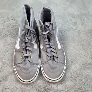 Vans Sk8-Hi Sneakers Womens 7.5 Mens 6 Satin Textile Gold Eyelet Grey White